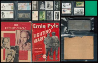 Ernie Pyle Collection of Items in a Binder Includes Various Different FDCs with Ernie Pyle Themes,