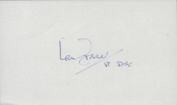 WW2. Lt Cdr Ian Fraser VC Signed White Autograph Card. =Good condition. All autographs come with a