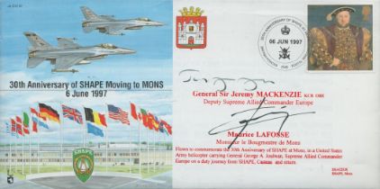 Sir Jeremy Mackenzie KCB and Maurice Lafosse Signed 30th Anniversary of Shape Moving to Mons FDC.