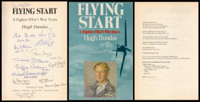 WWII Multi Signed Book Flying Start A Fighter pilot's War Years by Hugh Dundas 2010 Reprint