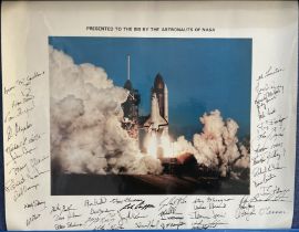 Multi-Signed Nasa Enlarged Photo of Challenger Taking-Off with 46 Signatures (Facsimiles /