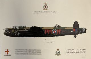 WWII James Willie Tait Signed Lancaster B1 Pa474 Battle of Britain Memorial Flight Colour Print.