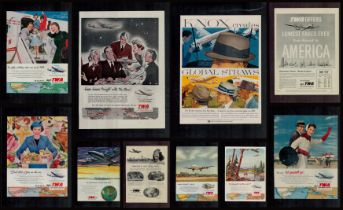 Vintage TWA Advertising Collection of 60+ contained in Album Leaves approx advert size 14 x 10.5