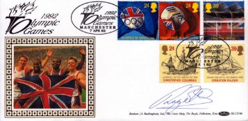Athletics Roger Black signed 1992 Olympic Games Benham FDC Double PM 1992 Olympic Games Manchester 7
