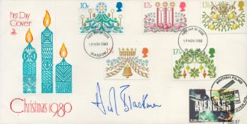 Honor Blackman signed Christmas 1980 FDC triple PM First Day of Issue 19 Nov 1980 Glasgow. Good