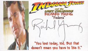 Richard Young signed Fedora Indiana and The Last Crusade 6x4 inch promo card. Good condition. All