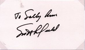 Scott Crossfield signed 5x3inch white card. Dedicated. Good condition. All autographs are genuine