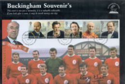 Roger Hunt signed Liverpool FC souvenir stamp pack. Good condition. All autographs are genuine