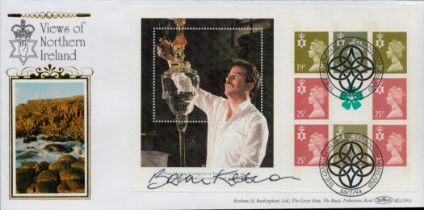 Brian Keenan signed FDC Benham. Views of Northern Ireland. 9 Stamps plus Double postmarks 27th