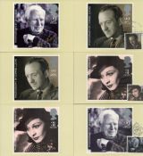 Post Office stamp picture card series collection of 6 cards. Photos of David Niven, Vivien Leigh and