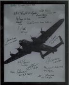 WW2 multiple signed 10 x 8 inc b/w Lancaster Photo. Signed by the following 16 Bomber Command