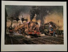 Stabling for Giants, the Locomotive Depot, Boulogne by Terence Cuneo 31x23.5-inch colour print