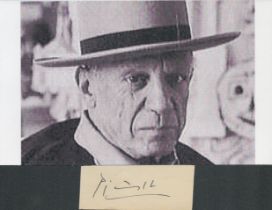 Pablo Picasso signed 4x2inch approx. irregular cut album page cutting. Good condition. All