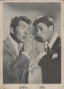 Multi signed Dean Martin, Jerry Lewis black and white flyer card promotion tour 'Scared Stiff'. Good