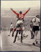 Geoff Hurst and Martin Peters signed 20x16 inch colourised print pictured celebrating during the