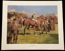 At Hethersett Races by Sir Alfred Munnings 28x23 inch colour print. Good condition. All autographs