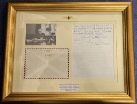 WW2. Mounted and framed signature piece of Arthur Bomber Harris. 3x4 inch black and white photo,