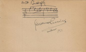 Giacomi Puccini signed 6x4 inch album page. Good condition. All autographs come with a Certificate