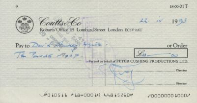 Peter Cushing signed Coutts and Co vintage cheque dated 1993. Good condition. All autographs come