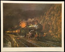Night Express by Terence Cuneo 30x24 inch colour print signed by artist pencil. Good condition.