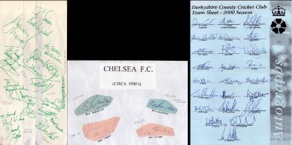 Sport collection 3 multi signed sheets Football and cricket includes Chelsea signed sheet from the