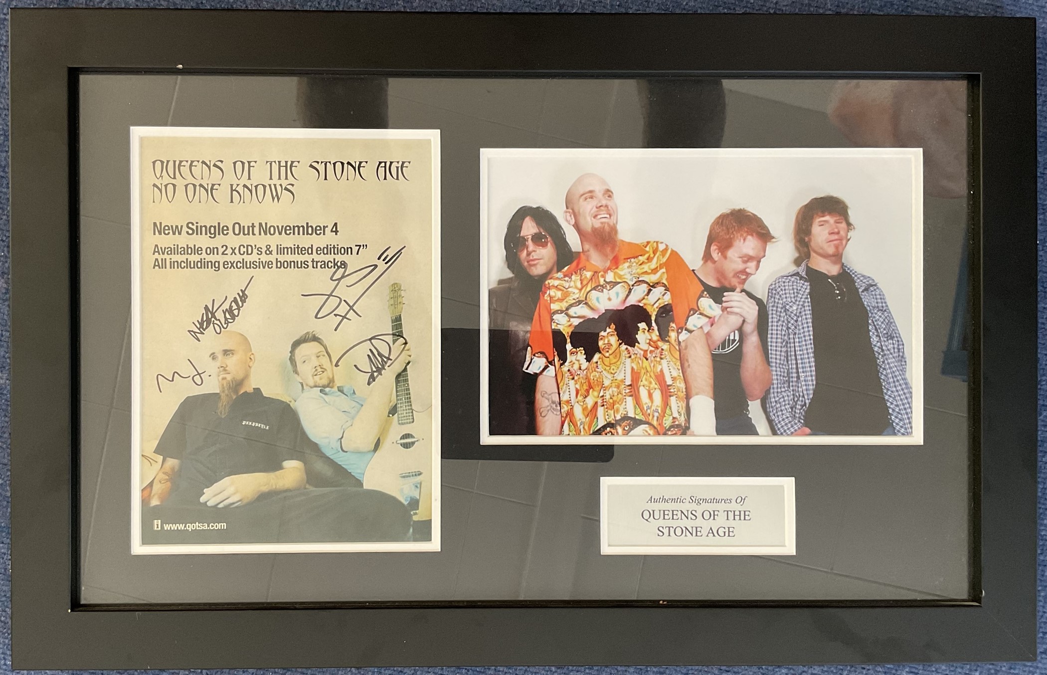 Queens Of The Stone Age American Band Multi Signed Promo Sheet, With colour Photo of the Group,