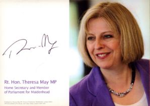 Rt Hon Theresa May MP signed 6x4inch colour photo card. Good condition. All autographs come with a