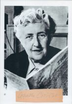 Agatha Christie signed 4x1 inch approx. irregular cut album page and 8x6 inch vintage photo. Good