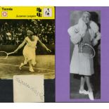 Tennis Suzanne Lenglen signed 3x3 album page lot comes with 6x5 Tennis bio sheet and black and white