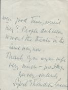 Dame Sybil Thorndike handwritten letter 1950 thanks for kind letter. Good condition. Good condition.