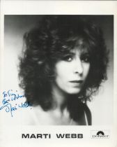 English Singer Marti Webb Signed 10 x 8 inch Black and White Personalised Photo. Signed in blue ink.