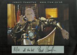 Robert Llewellyn signed 11. 75 x8. 25 inch colour photo. Promo. Red Dwarf Robot. Dedicated. Good