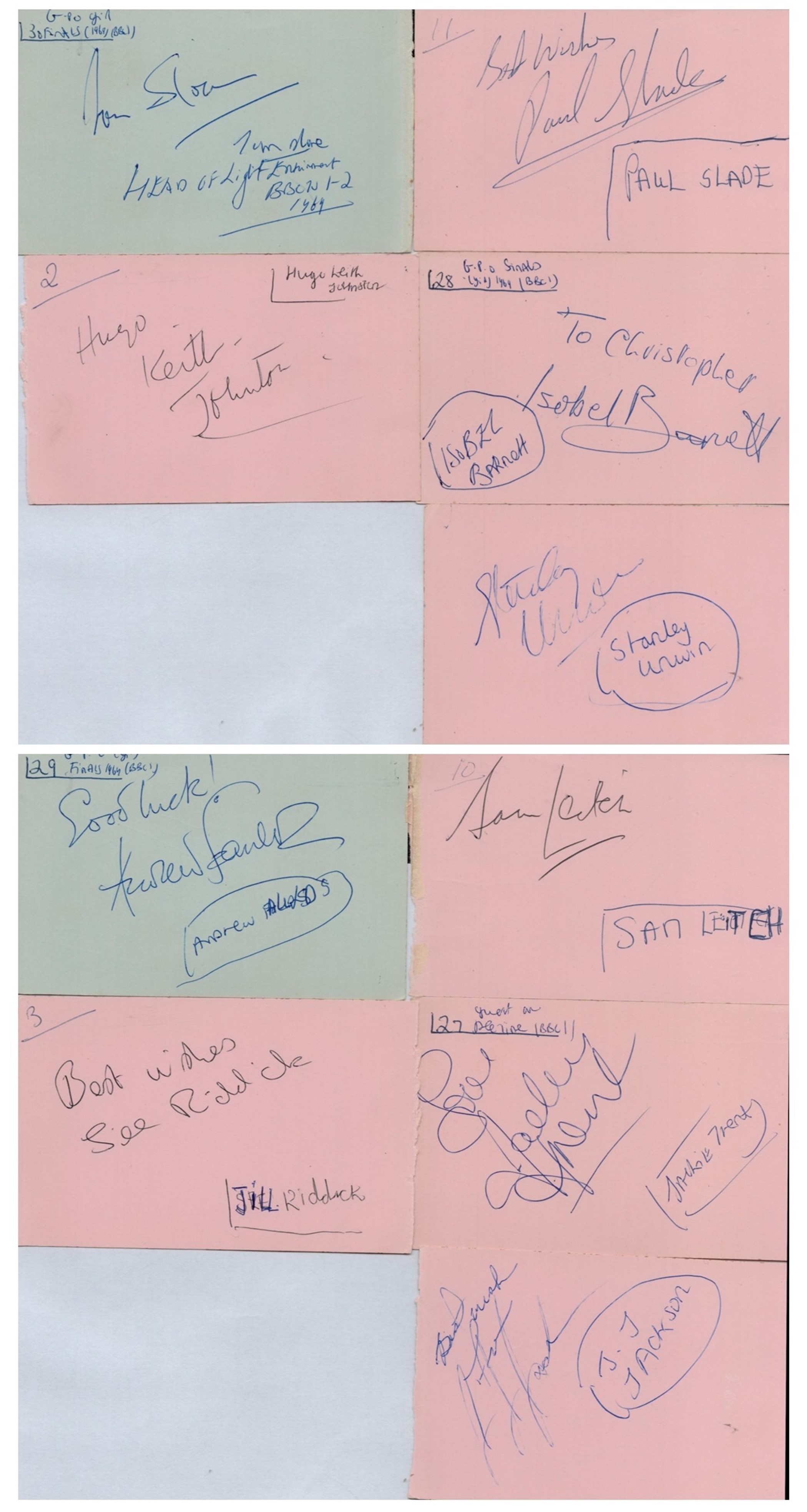Entertainment collection includes 10 signed album pages includes some great names. Signatures