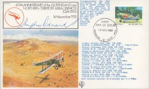 Hughie Edwards signed 60th Anniversary of the Queensland and Northern Territory Aerial Services FDC.