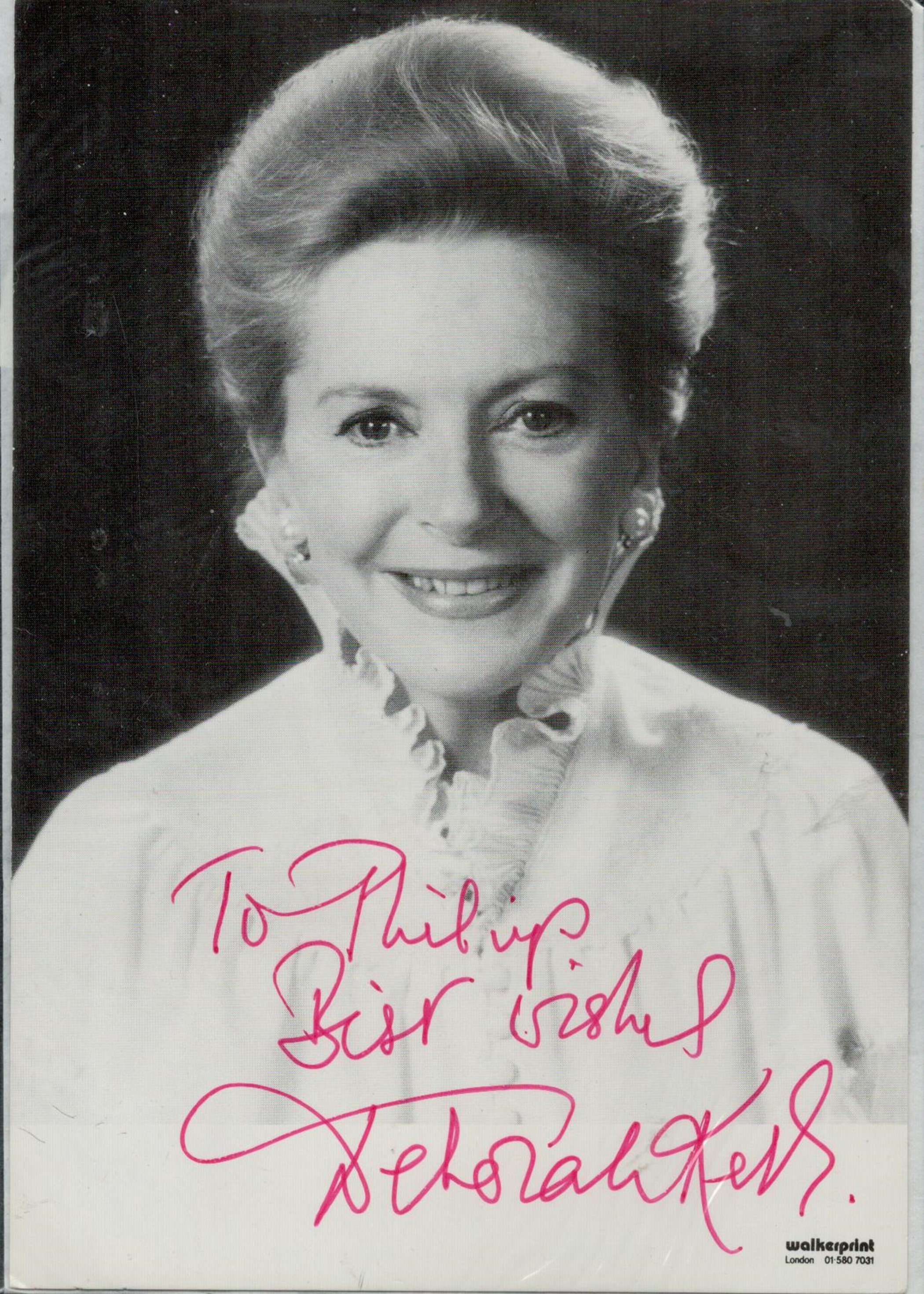 Deborah Kerr signed 6x4 black and white photo dedicated. Scottish actress. She was nominated six