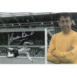 Gordon Banks signed 12x8 colourised montage photo. Good condition. All autographs are genuine hand