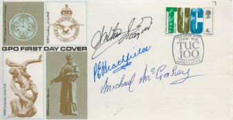 Arthur Scargill, Peter Heathfield and Mick McGahey signed cover. Good condition. All autographs