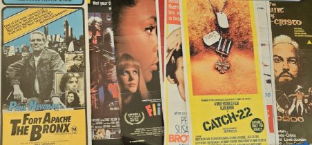 FILM Poster collection of 8 approx 13x30 inch movie posters. Good condition. All autographs are