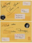 Thora Hird and on reverse Sheila Steafel signed yellow album page. Good condition. All autographs