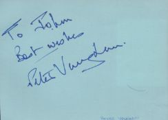 Peter Vaughan signed 6x4 blue album page. Good condition. All autographs come with a Certificate