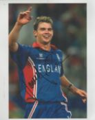 James Anderson signed 10x8 inch colour photo pictured while playing One Day Cricket for England.