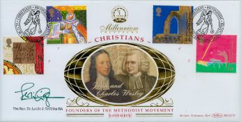 The Rev Dr Leslie Griffiths signed Christians FDC. 2/11/99 Doncaster postmark. Good condition. All