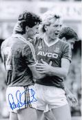 Autographed Ray Stewart 12 X 8 Photo : B/W, Depicting West Ham United's Ray Stewart Being