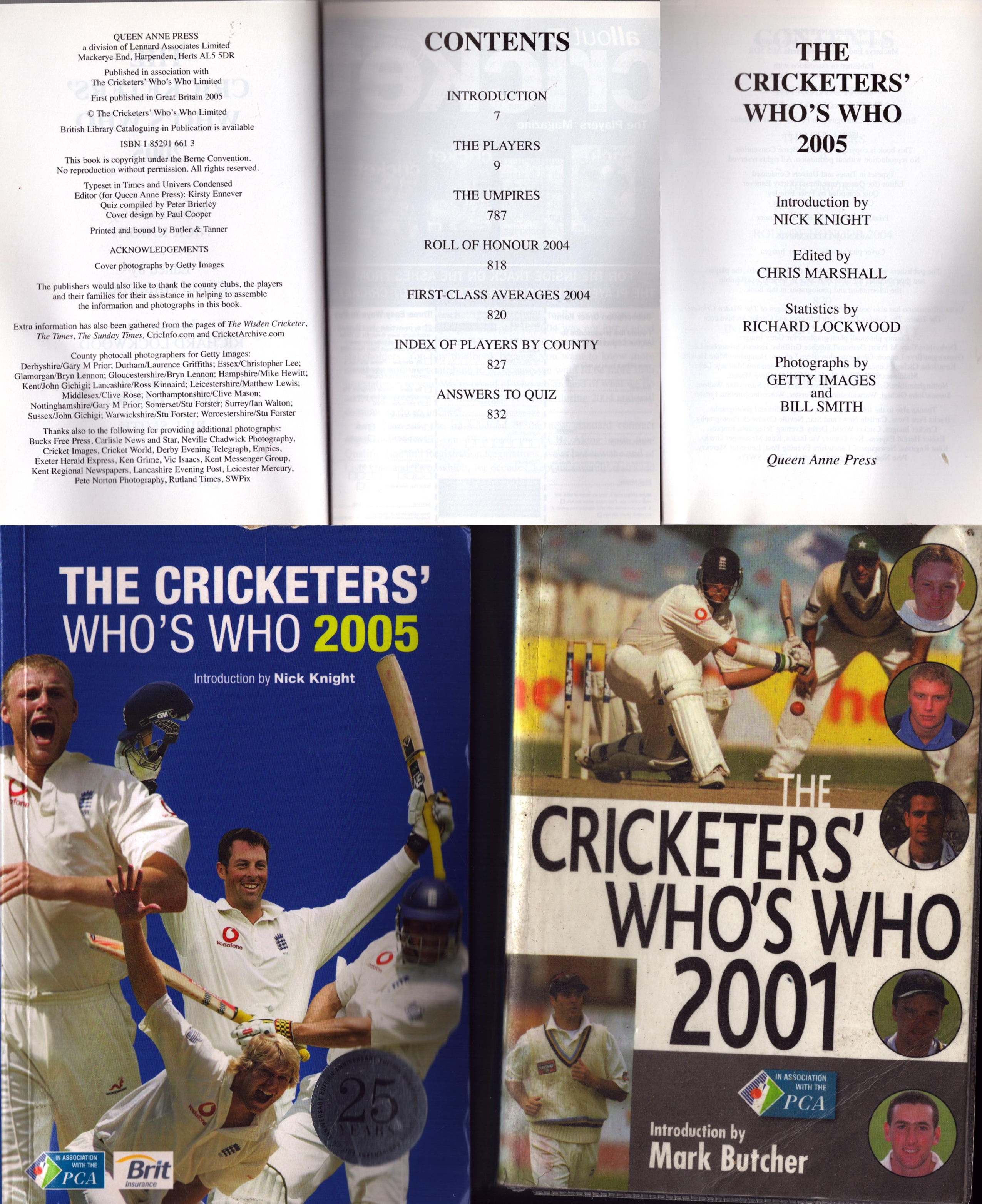 Cricket collection of 2 'Cricketer's Who's Who' books, 2001 and 2005 copies. 2001 signed by many