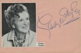 Gladys Cooper signed Autograph page including a cut out Black & White picture. 6x4 Inch. Good