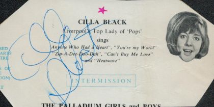 Cilla Black signed magazine cut out Approx. 5x2.5 Inch. Good condition. All autographs come with a
