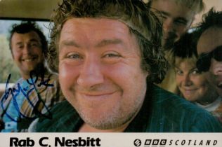Gregor Fisher signed Promo. Colour Photo Card. 6x4 Inch. 'Rab C. Nesbit'. Good condition. All