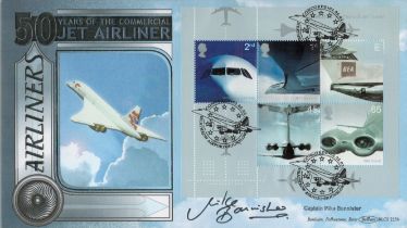 Cptn Mark Bannister signed Airliners FDC. 2/5/02 Heathrow postmark. Good condition. All autographs