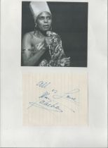 Miriam Makeba signature piece below black and white photo. Good condition. All autographs come