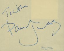 Paul Jones signed 5x4 yellow album page. Good condition. All autographs come with a Certificate of